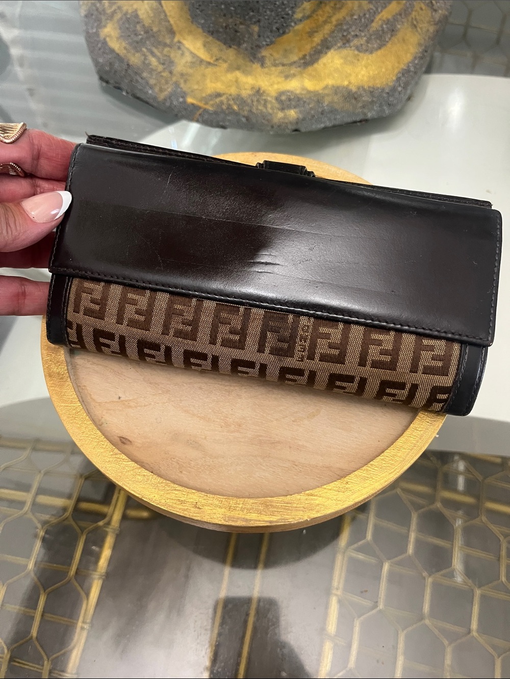 Fendi Brown Zucca Monogram Continental Wallet with Dark Trim - Picture 2 of 7